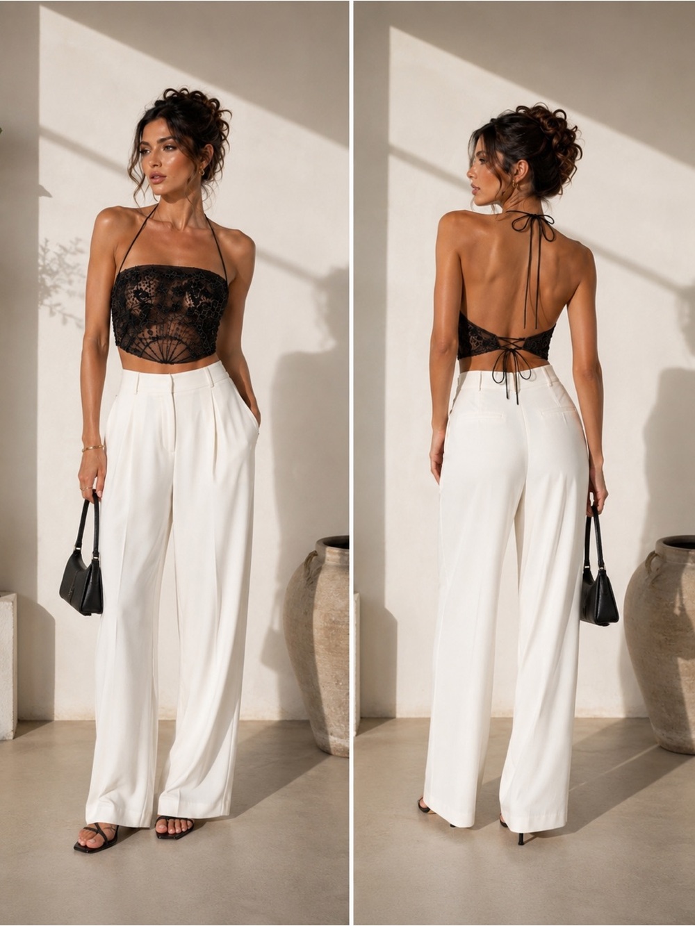 Vintage Sevan Collection Black Beaded Silk Halter Crop Top Sz M